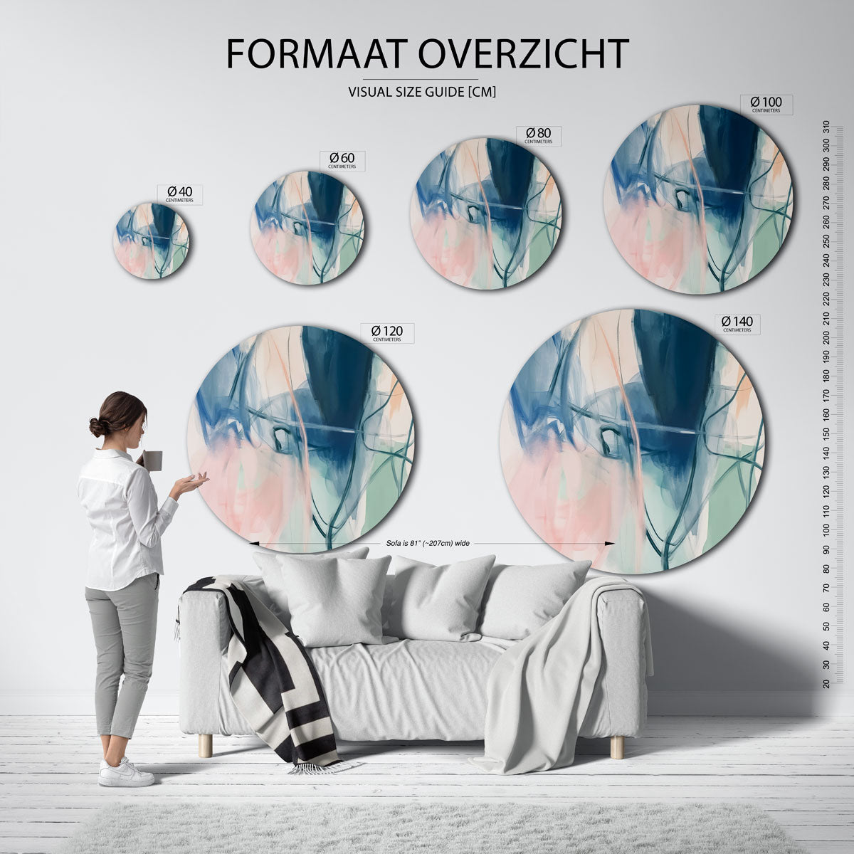 Abstracte vormen – kleurrijke wandkunst als muurcirkel