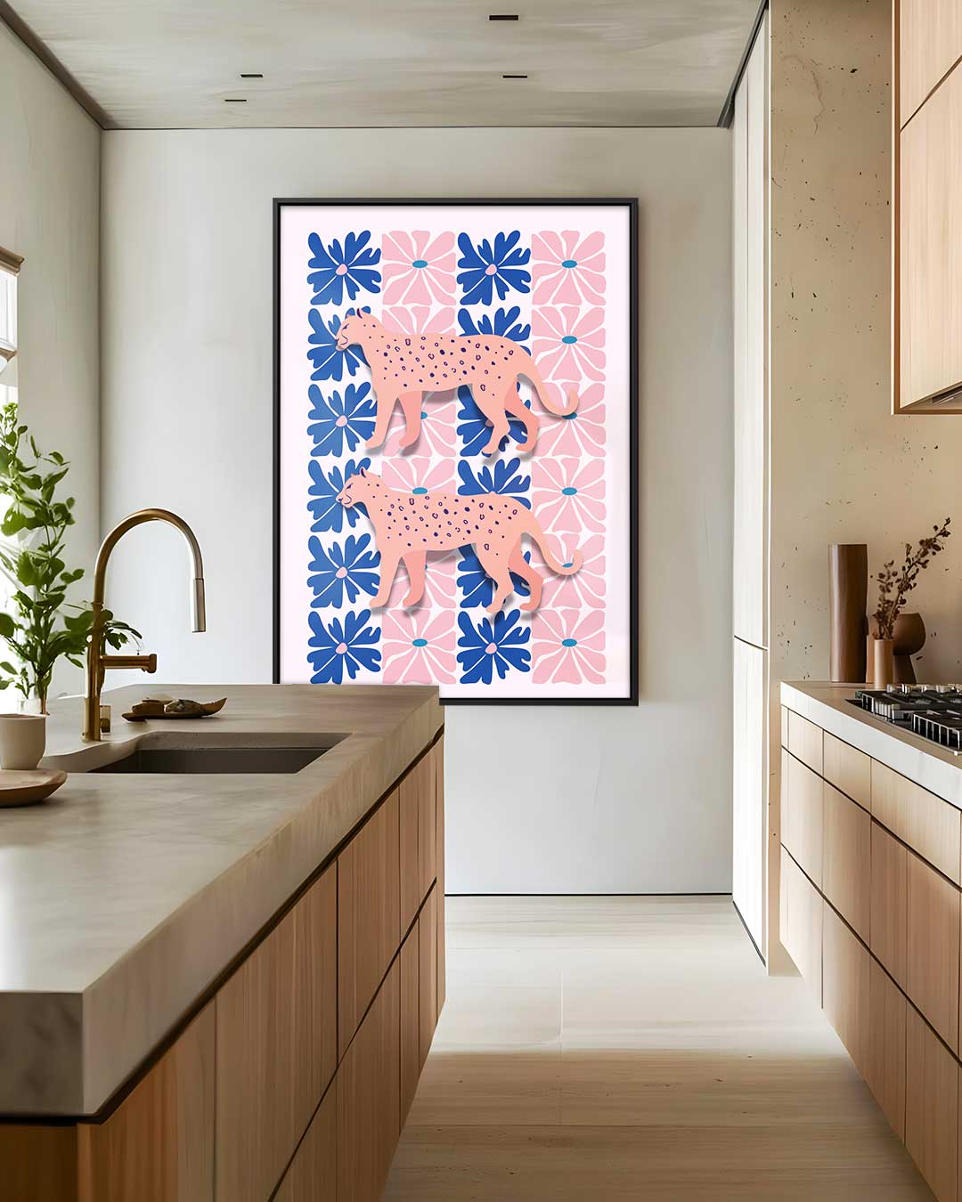 Bloemen en Luipaarden Print – dibond wanddecoratie in staand formaat