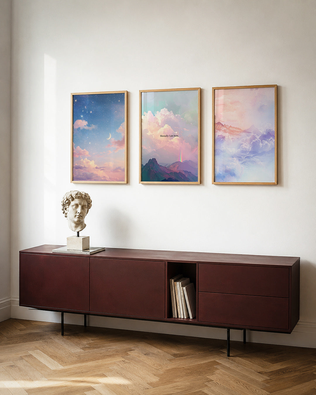 Hemelse kleurenpracht posterset – detailweergave – een serene lucht met een zachte overgang van blauw naar