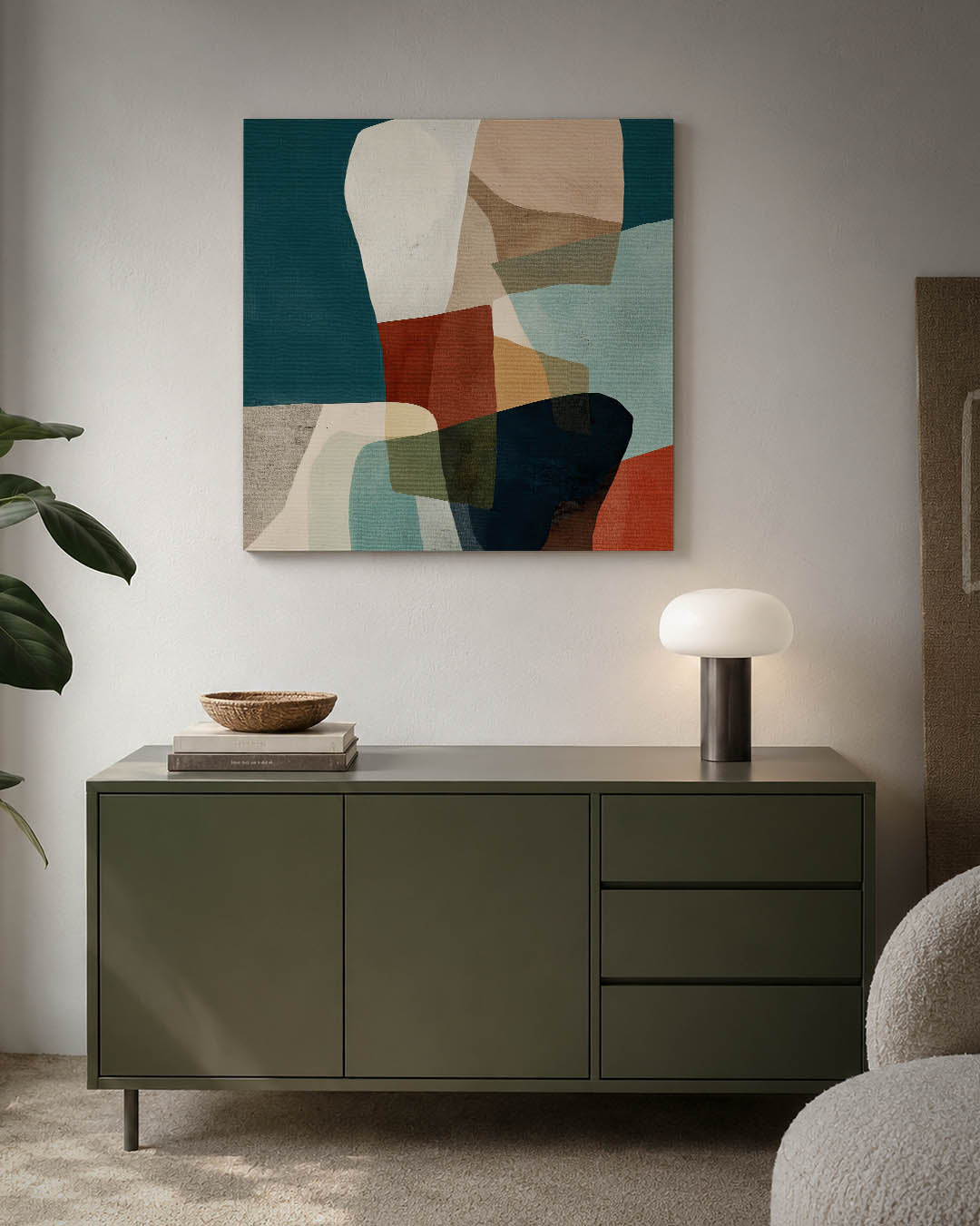 Organische vormen compositie kunstwerk – detailweergave – dit kunstwerk toont een dynamische mix van overlappende, organische