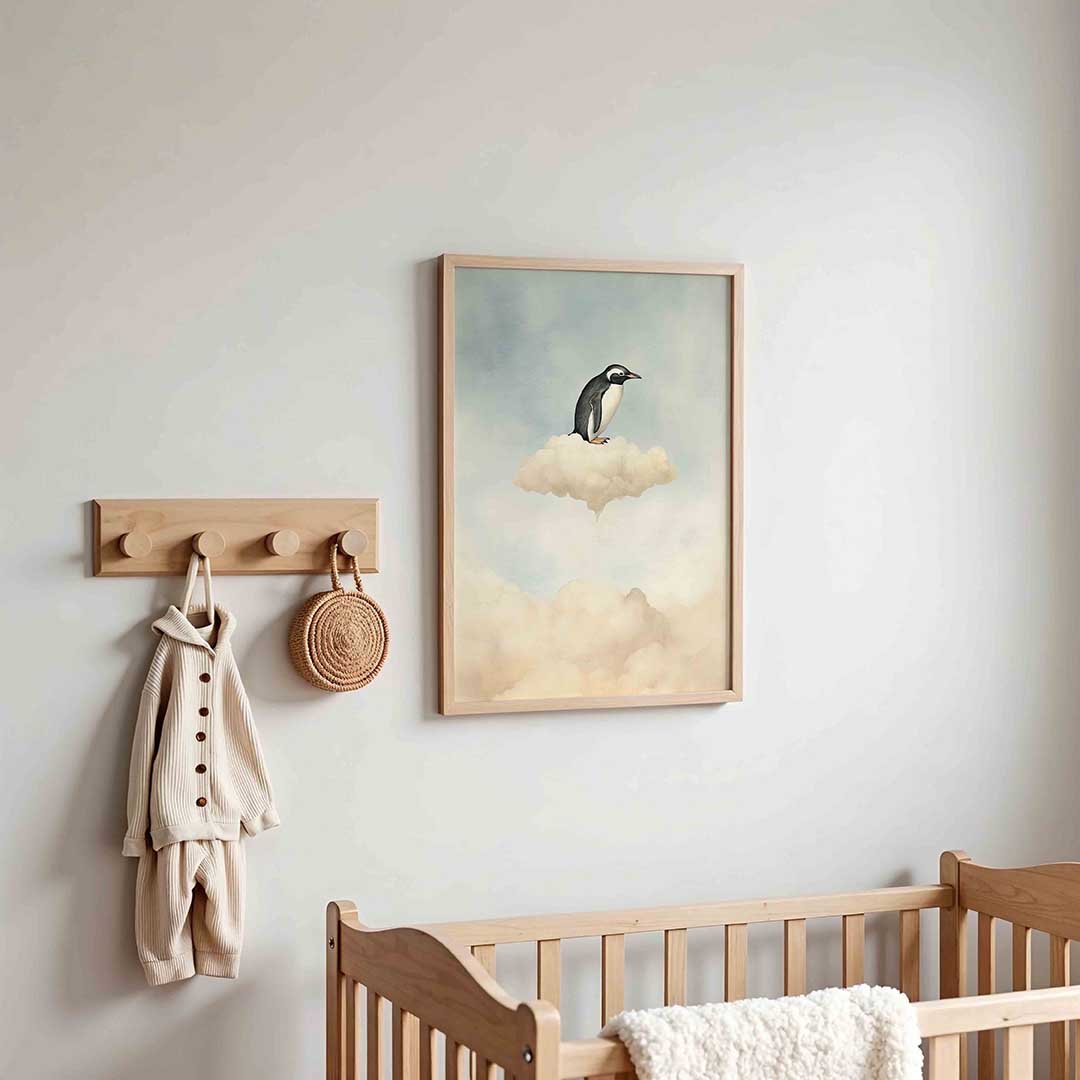 Pinguïn op wolk – kinderposter in staand formaat