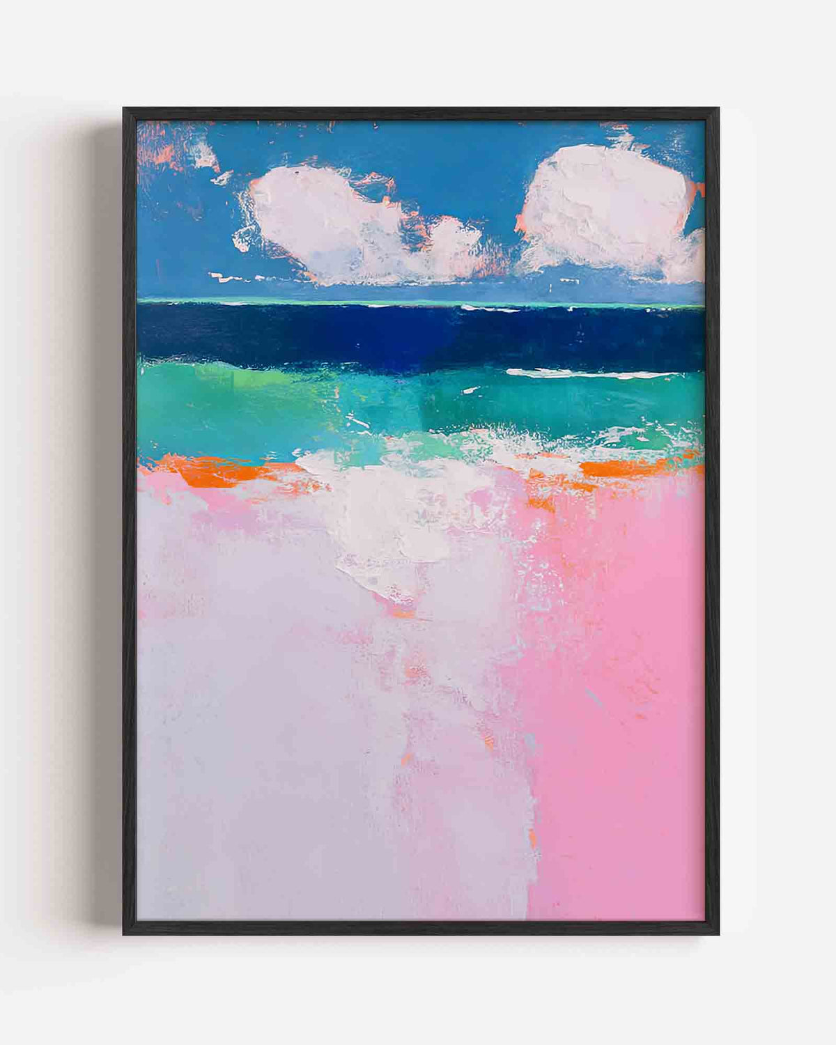 Landschap met roze en blauw – dromerige illustratie poster als wanddecoratie