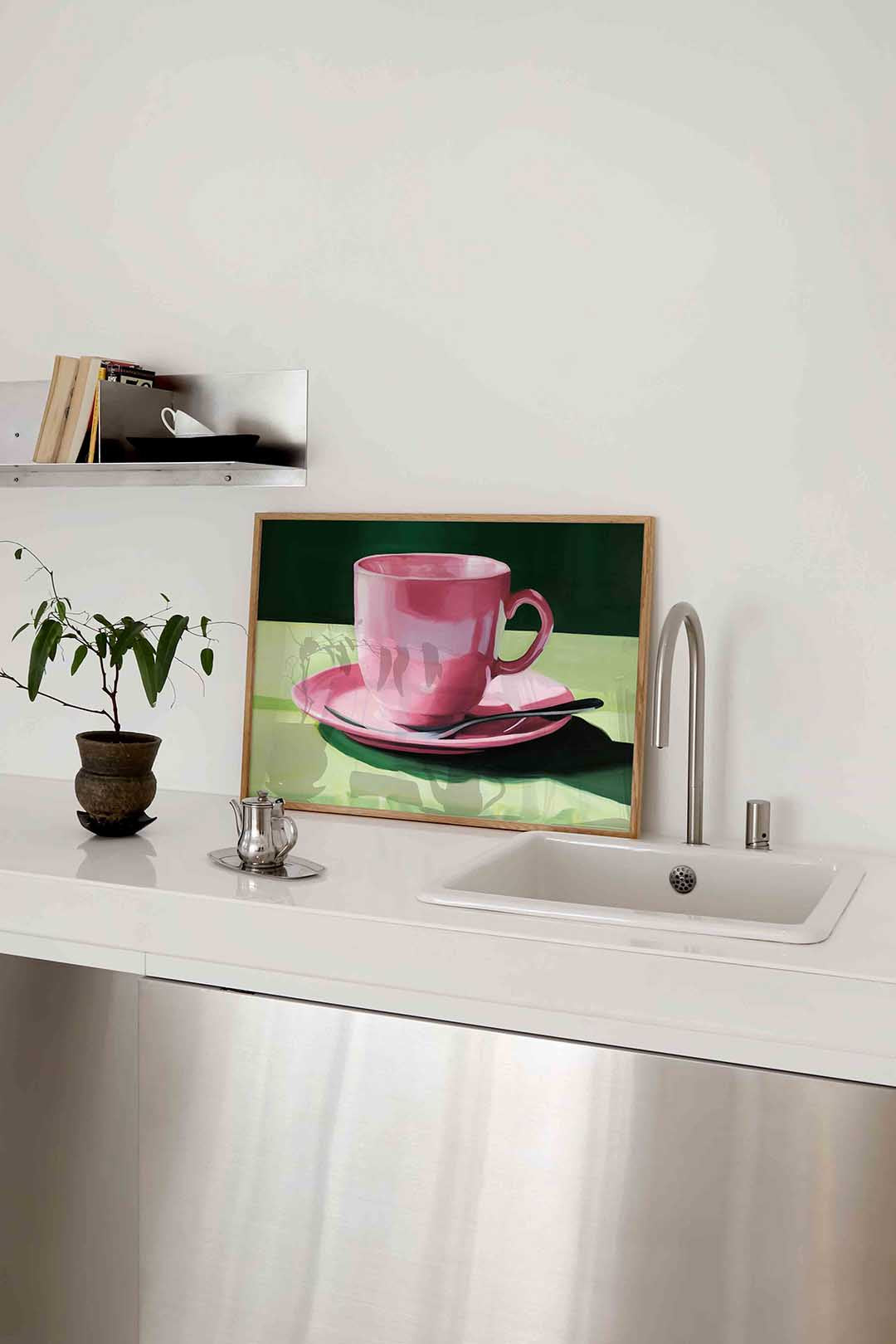Roze kop en schotel – keukenposter in liggend formaat