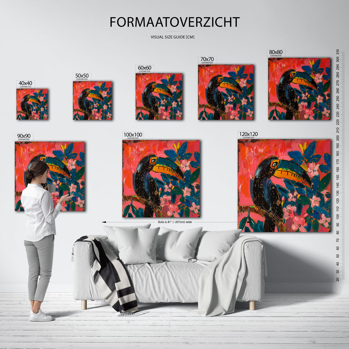 Toekan en bloemen – tropische wandkunst als vierkante poster
