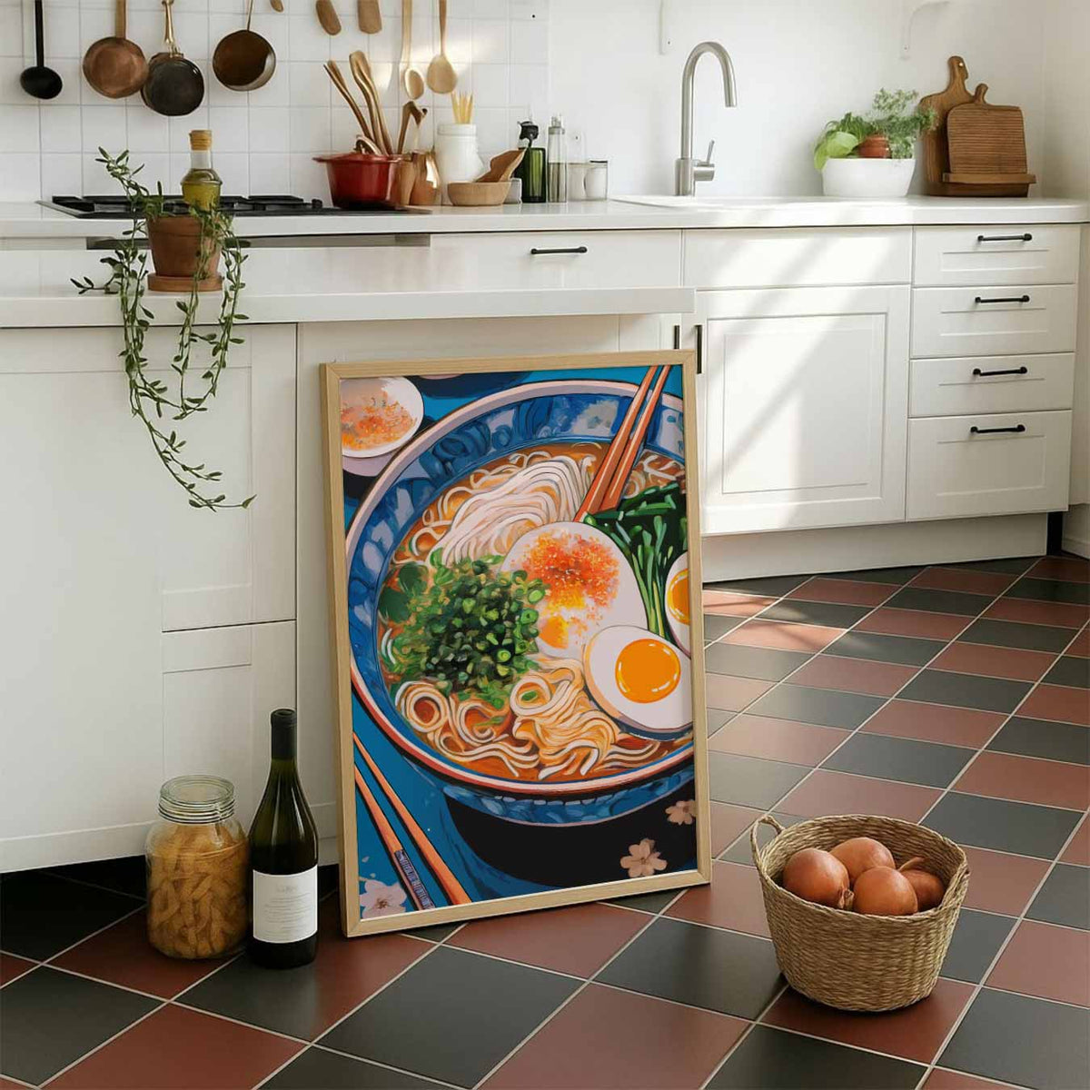 Kleurrijke Ramen Kunstposter – staande muurposter voor keuken of eethoek