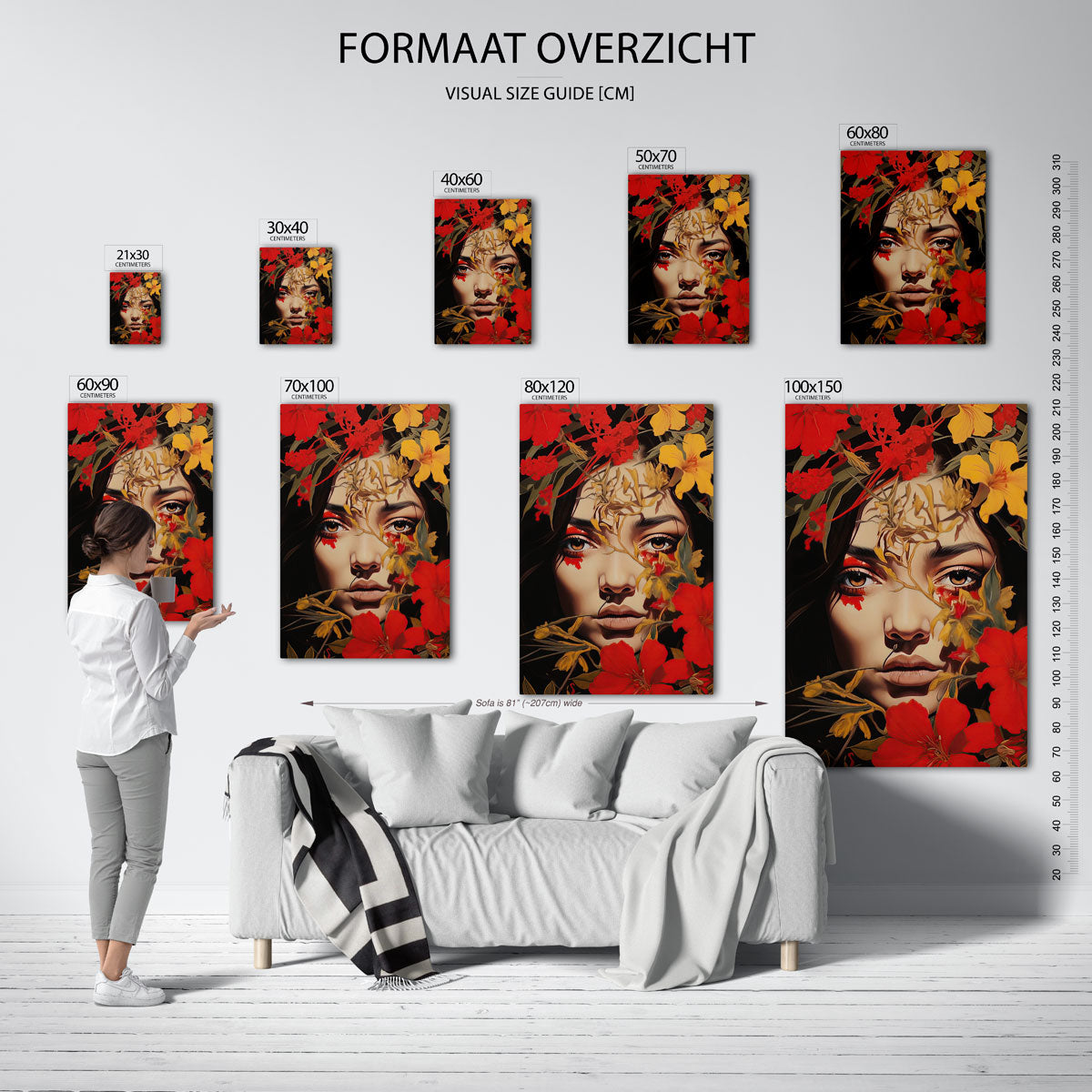 Bloemen en gezicht – staande muurposter met botanisch thema