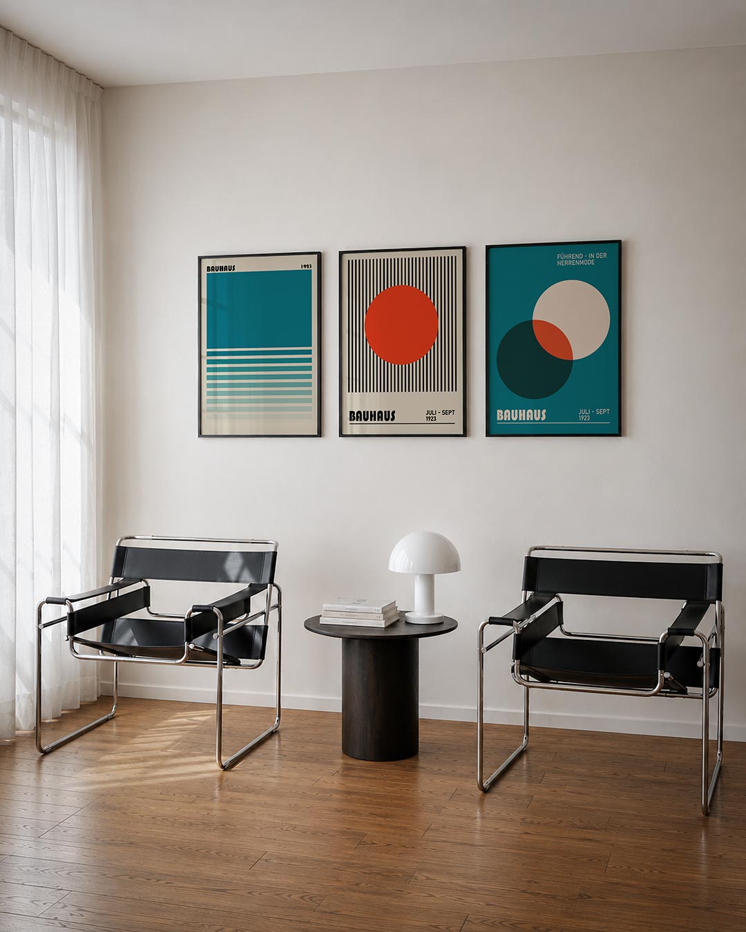 Kleurvlakken en lijnen posterset – derde productweergave – deze posterset in drie delen toont een groot blauw vlak bovenaan