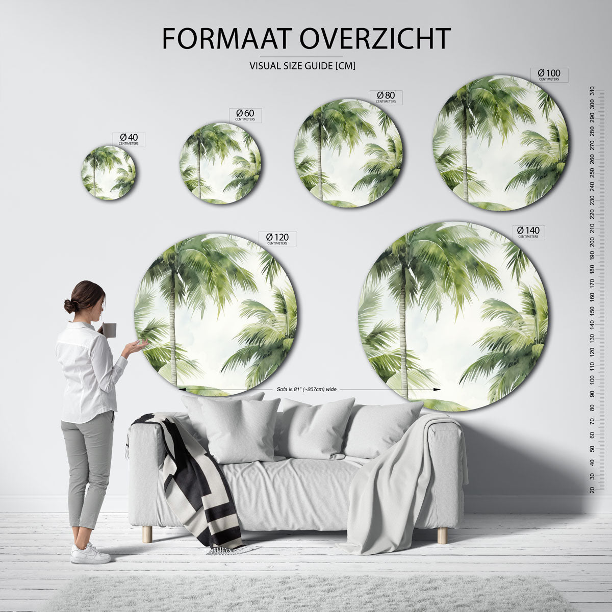 Palmbomen – portret wandkunst als muurcirkel van WallArtistic