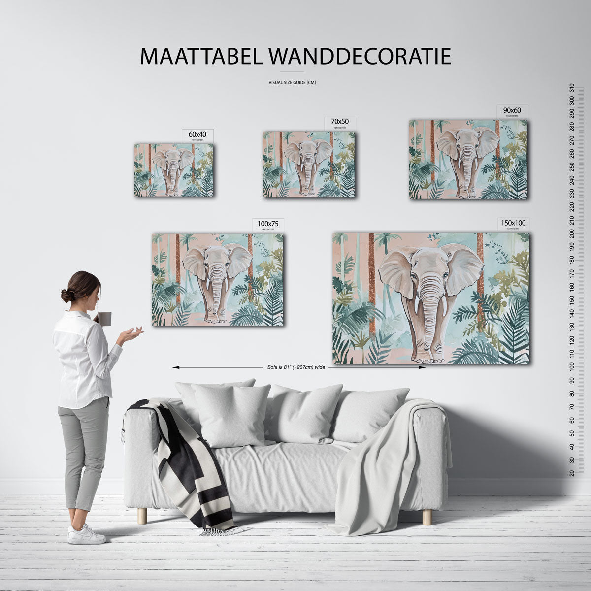 Olifant in jungle – kunstwerk op canvas, dibond of plexiglas