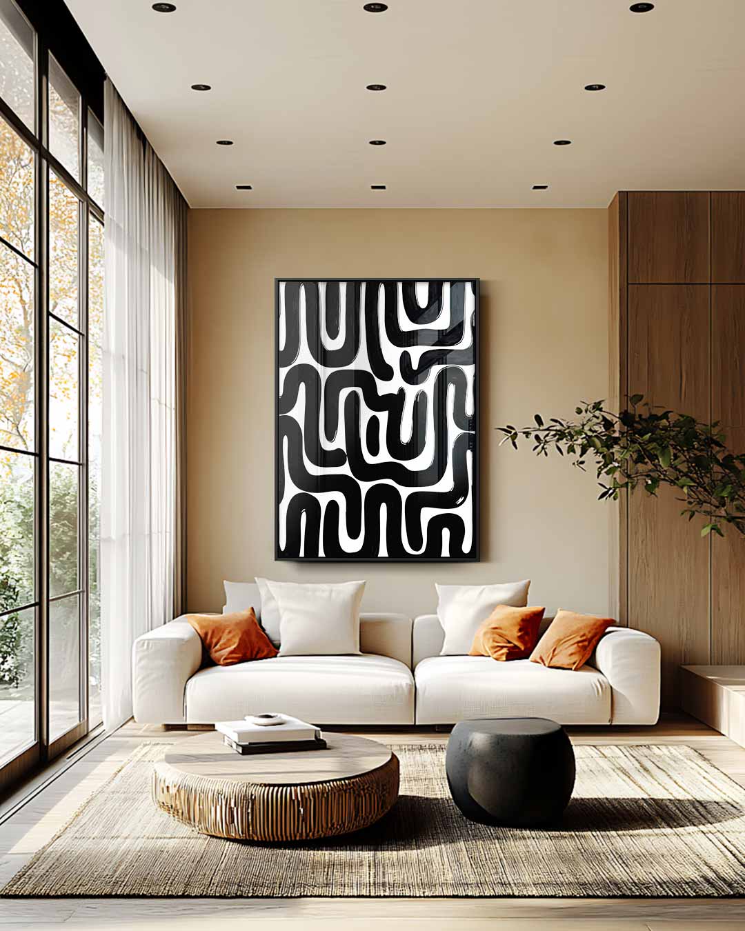 Abstracte Zwarte Patroonkunst – staande wandkunst voor woonkamer of interieur