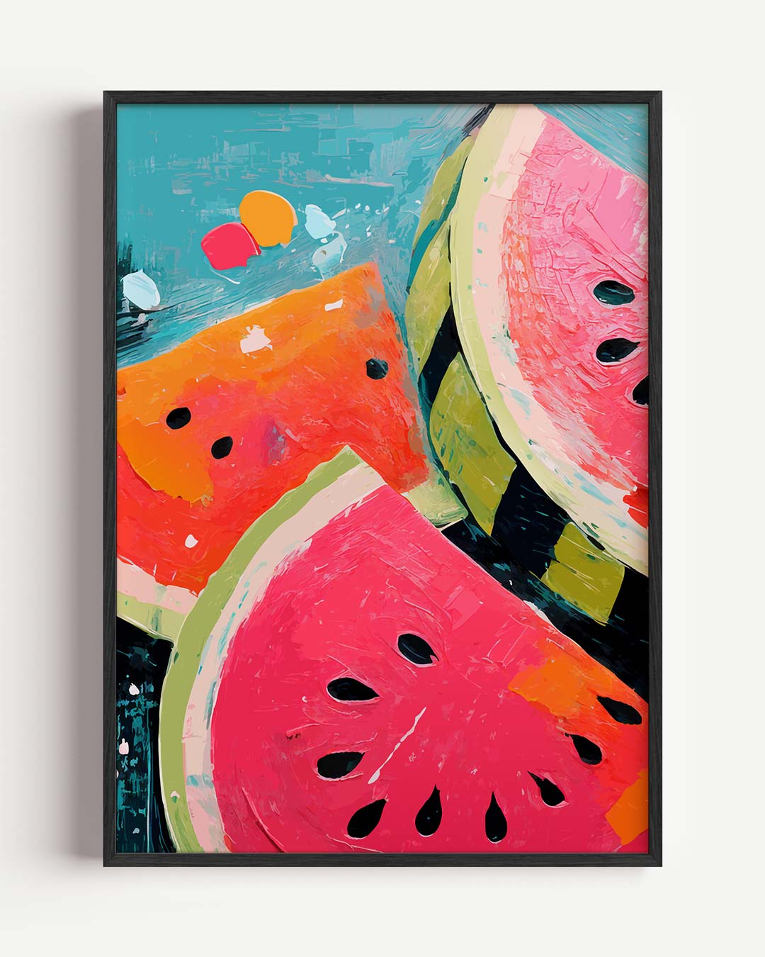 Vrolijke Watermeloen Kunstposter – keuken portret poster als wanddecoratie