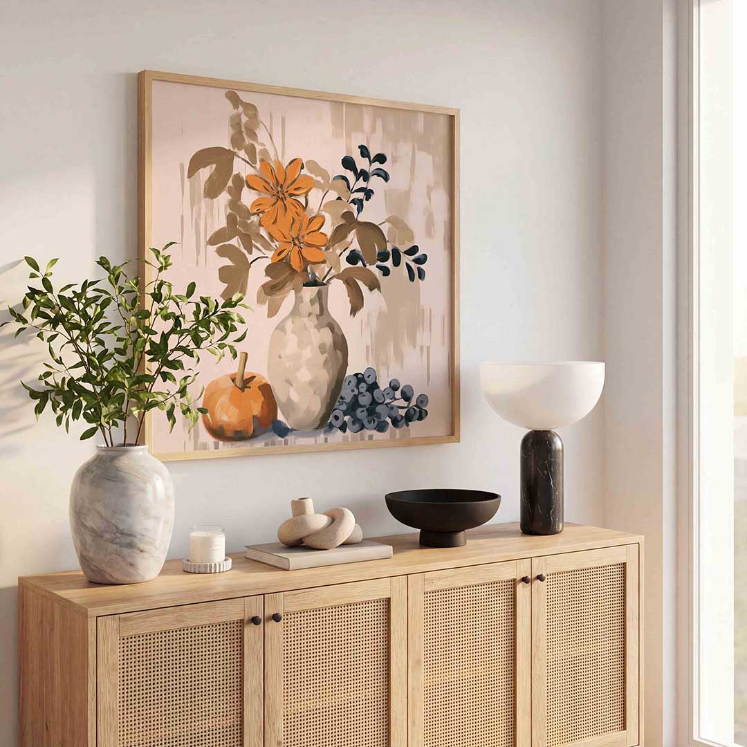 Bloemen en fruit – bloemen wandkunst als vierkante poster