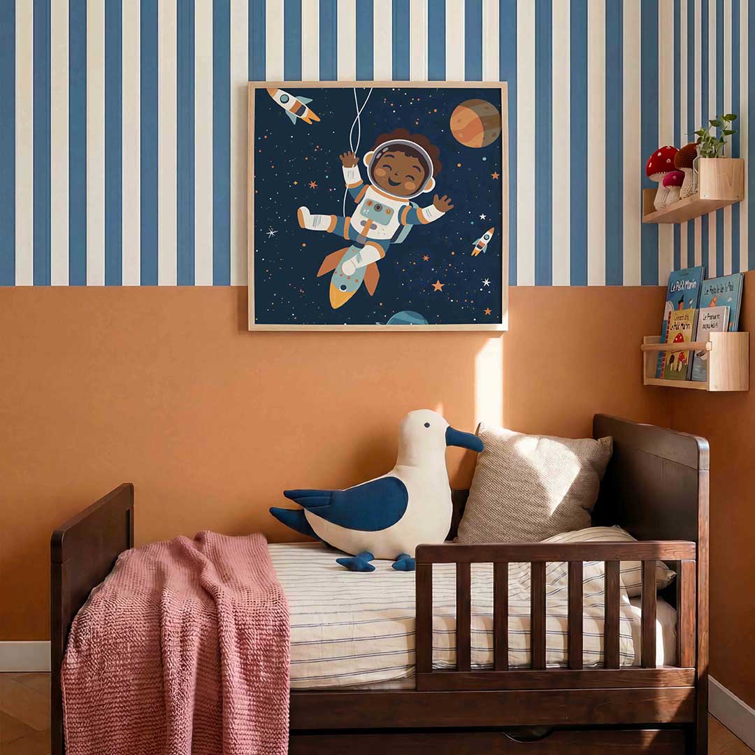 Kind in ruimte – kids poster in vierkant formaat