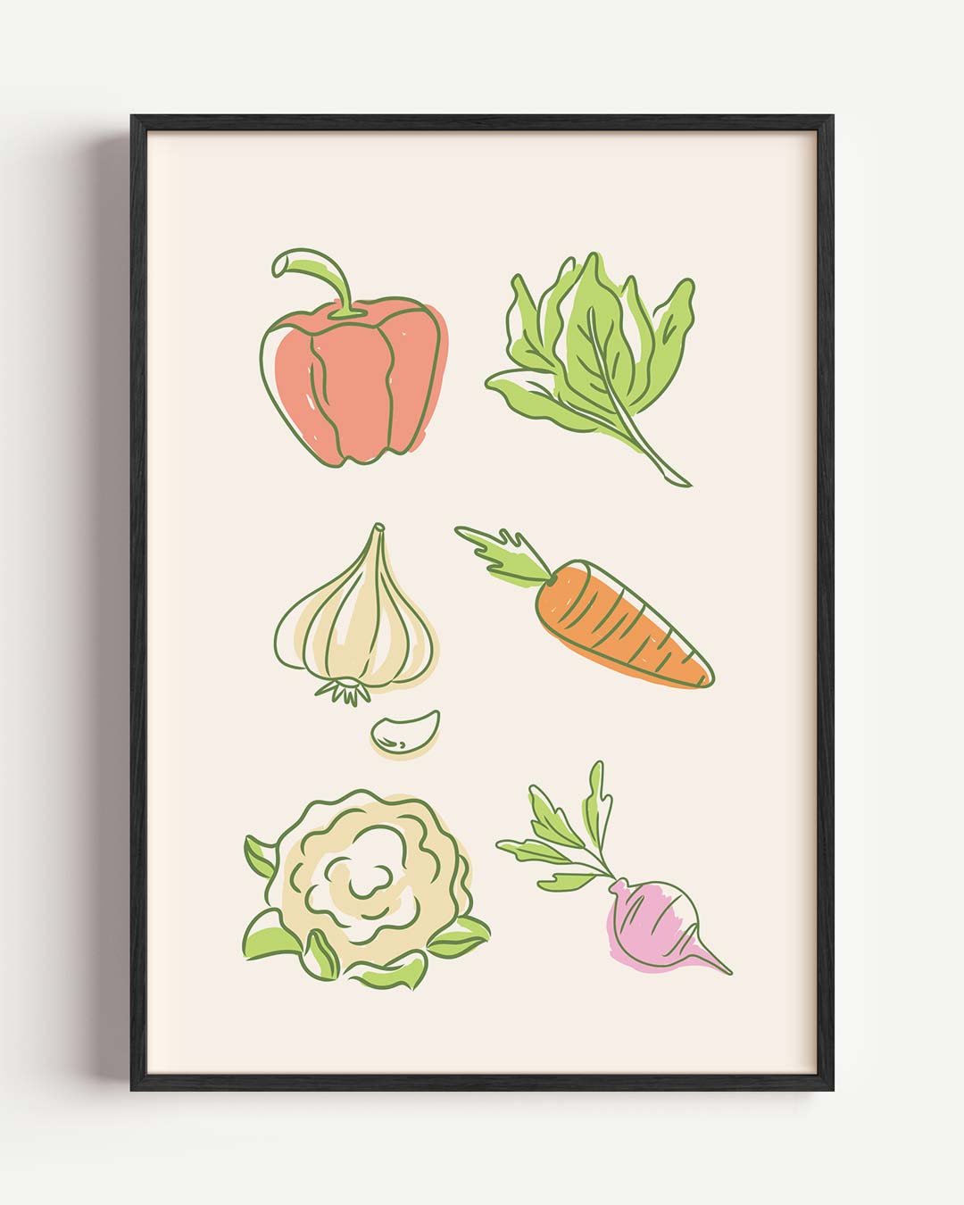 Vrolijke Groente Illustratieposter – keuken portret poster als wanddecoratie