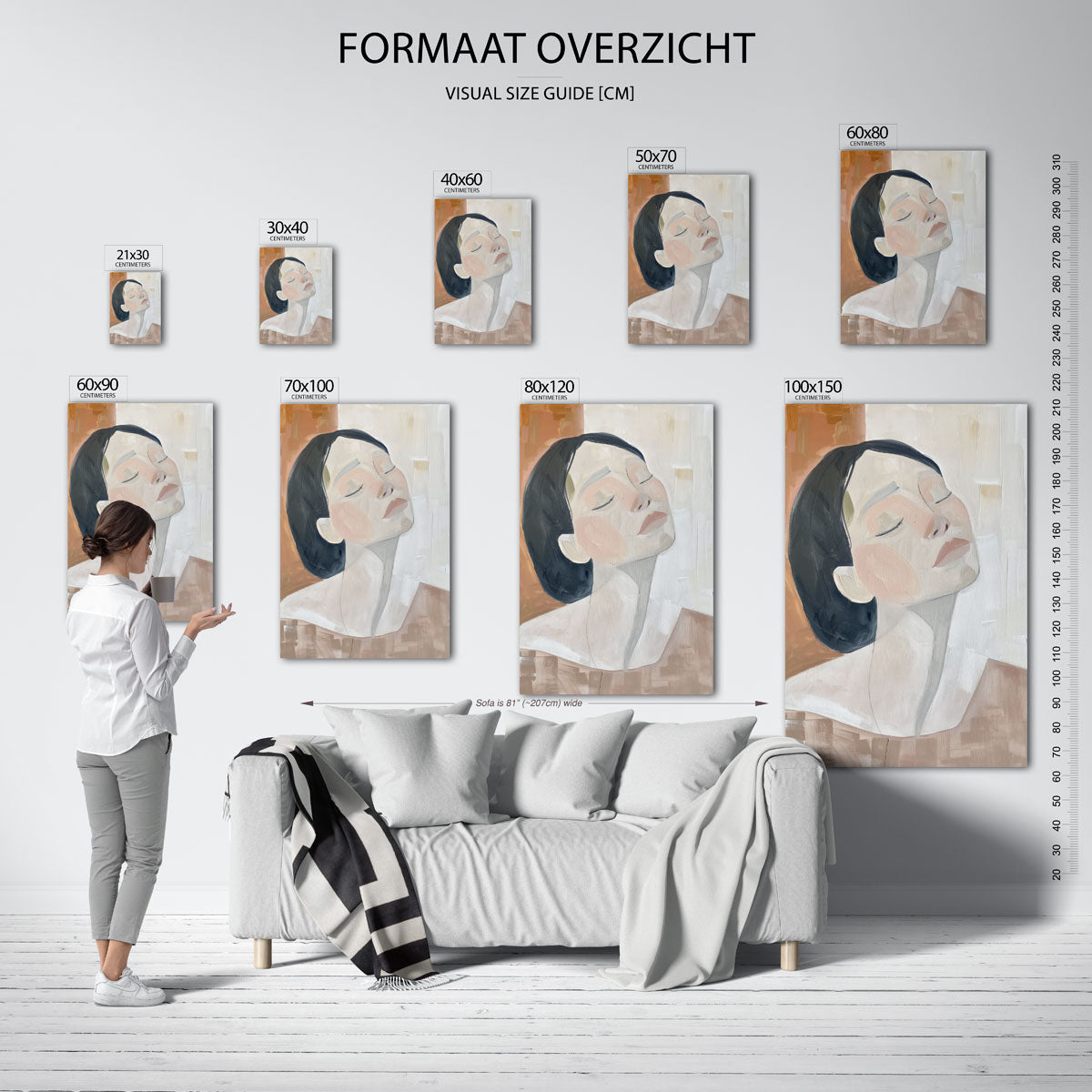 Vrouw met gesloten ogen – staande muurposter met hedendaagse illustratie