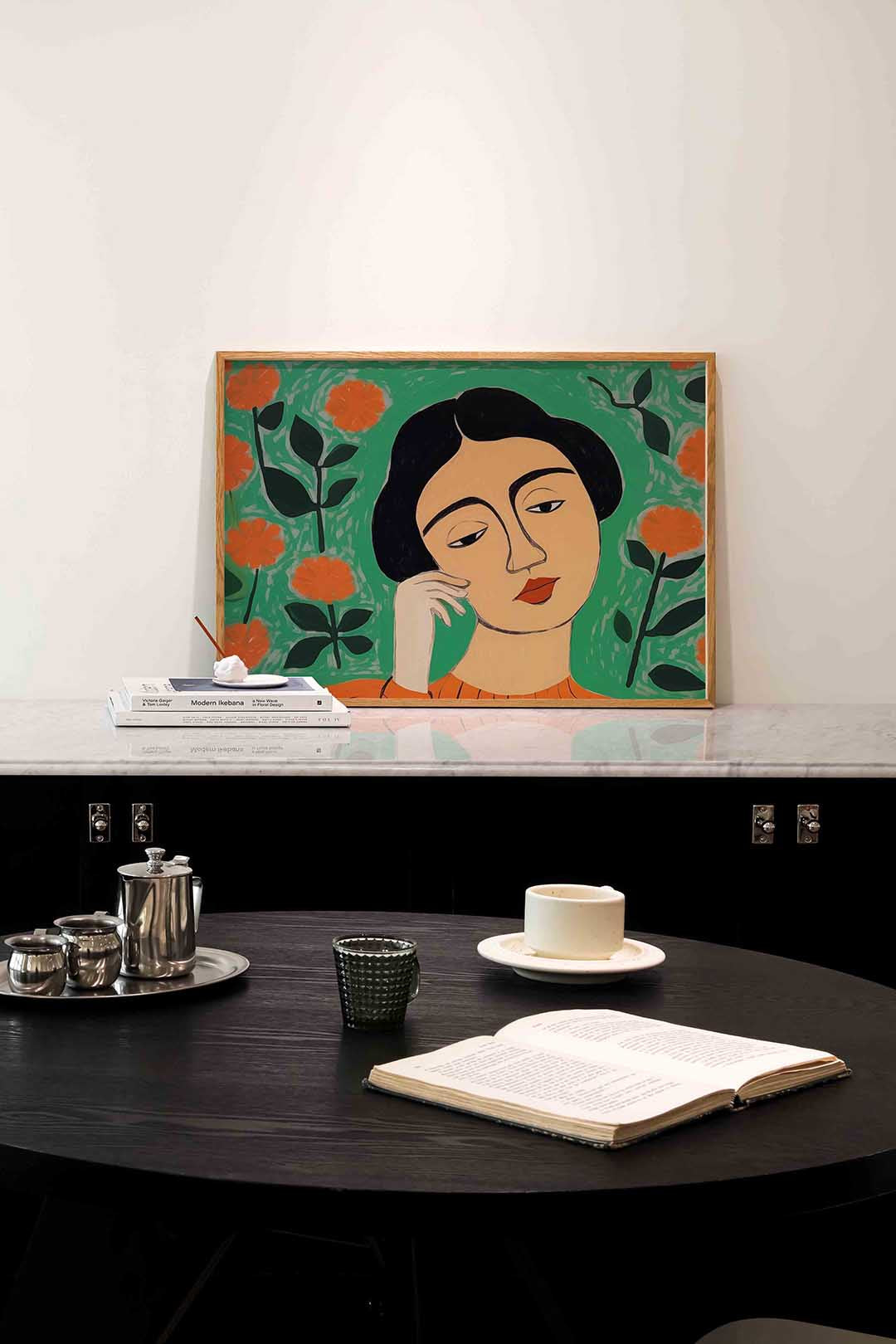 Vrouw met bloemen – portret poster in liggend formaat