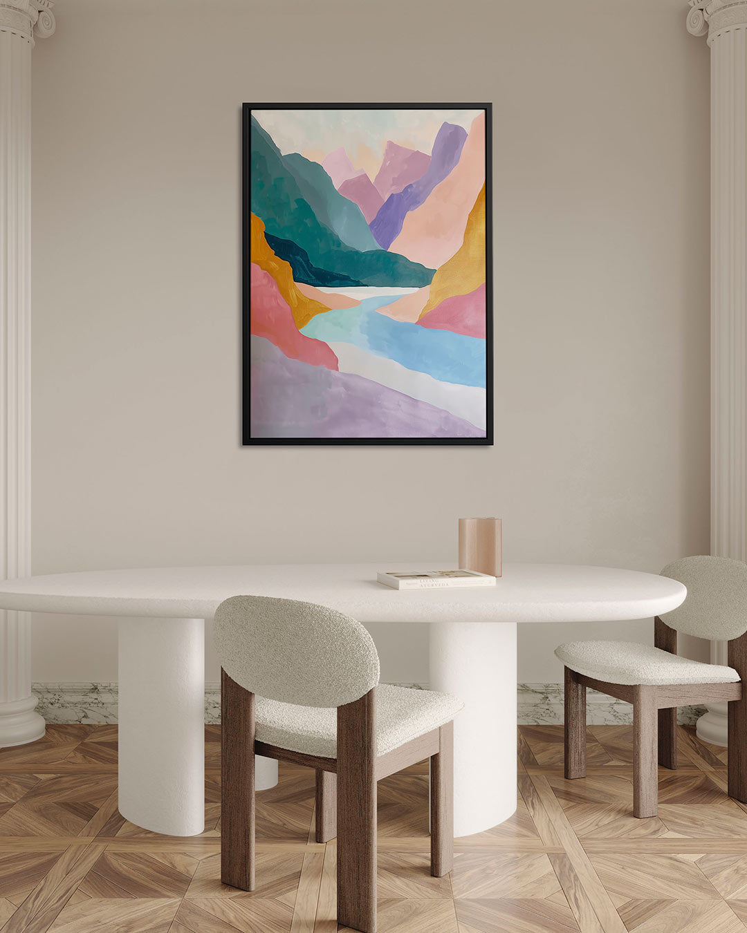 Kleurrijke berglandschap – staand wanddecoratie kunstwerk