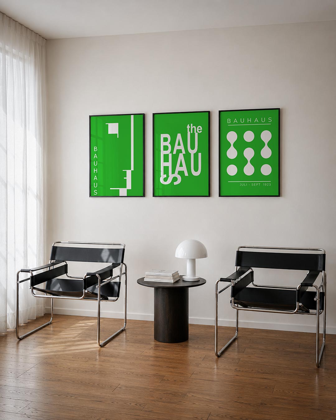 Vormen en lijnen posterset – tweede productweergave – deze posterset in drie delen toont een levendig spel van groene en