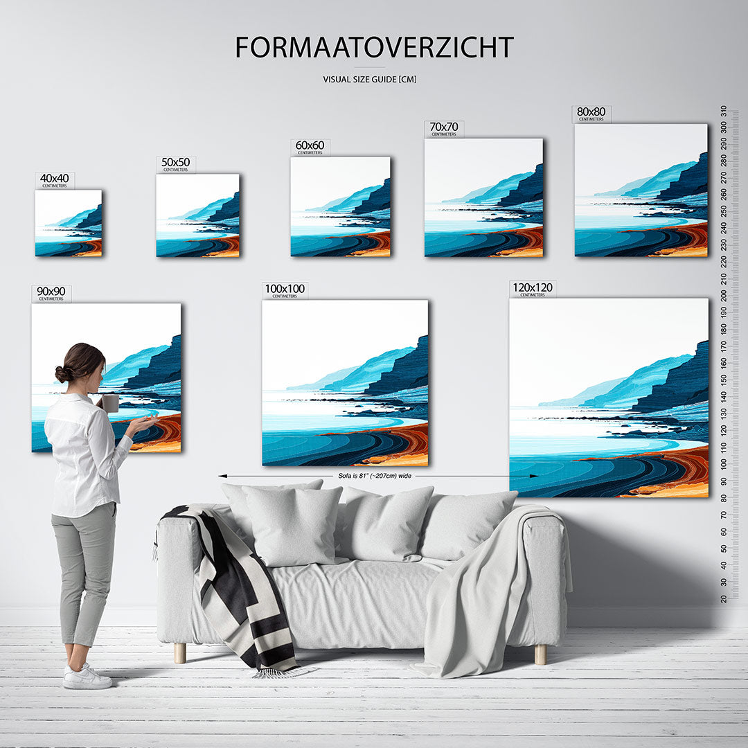 Kustlijn met kleuren kunstwerk – materiaalweergave – dit werk toont een kustlijn met golvende lijnen en contrasterende