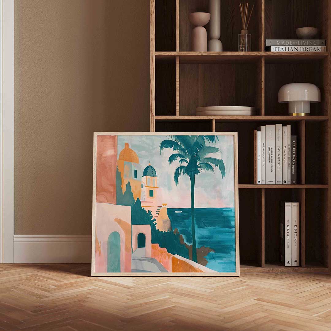 Mediterrane kust – vierkante design wanddecoratie van WallArtistic