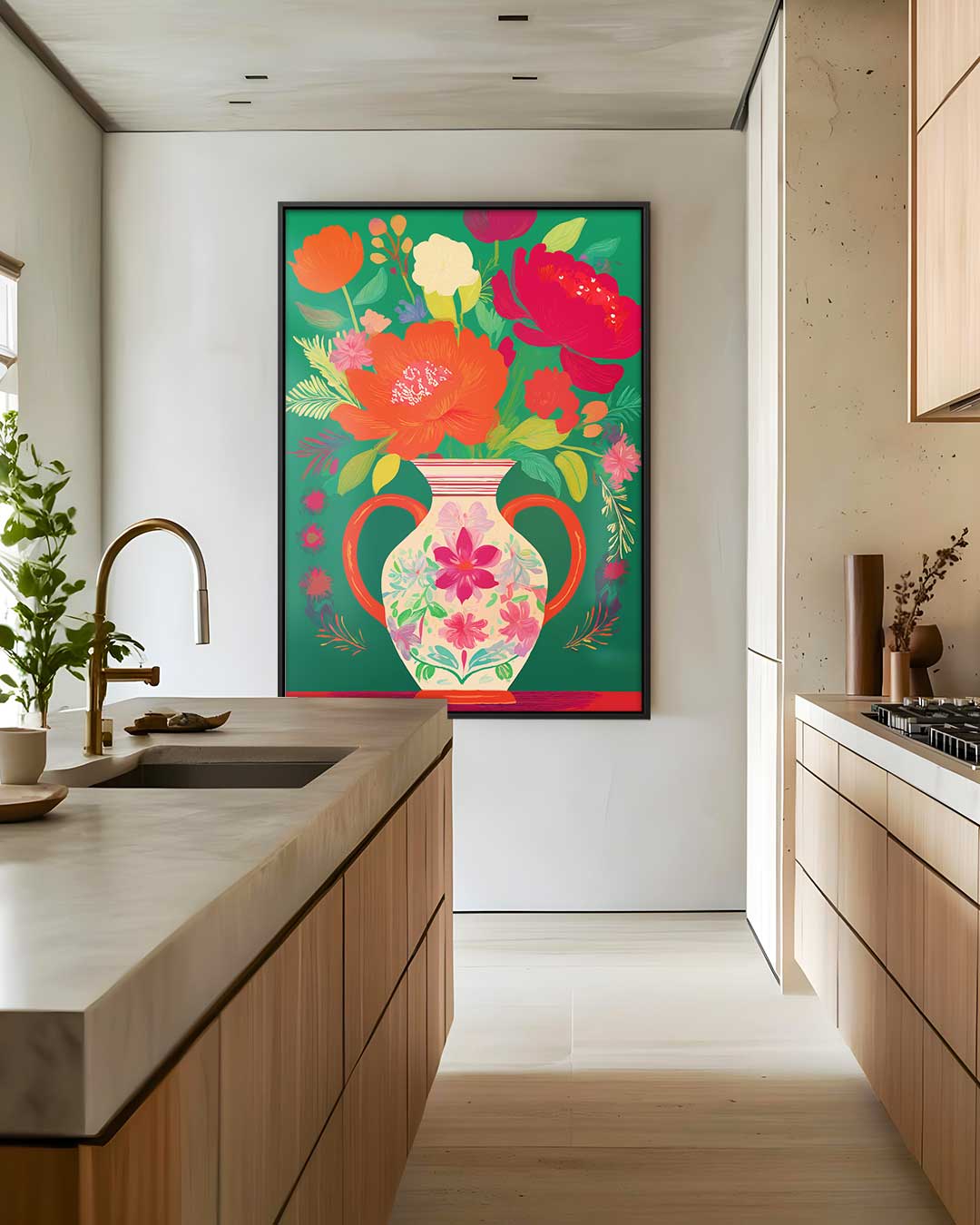 Bloemrijk Binnentuin – plexiglas wanddecoratie in portret formaat