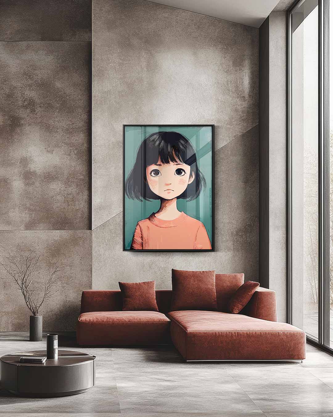 Dromerige Meisje Portret – staande wandkunst voor woonkamer of interieur