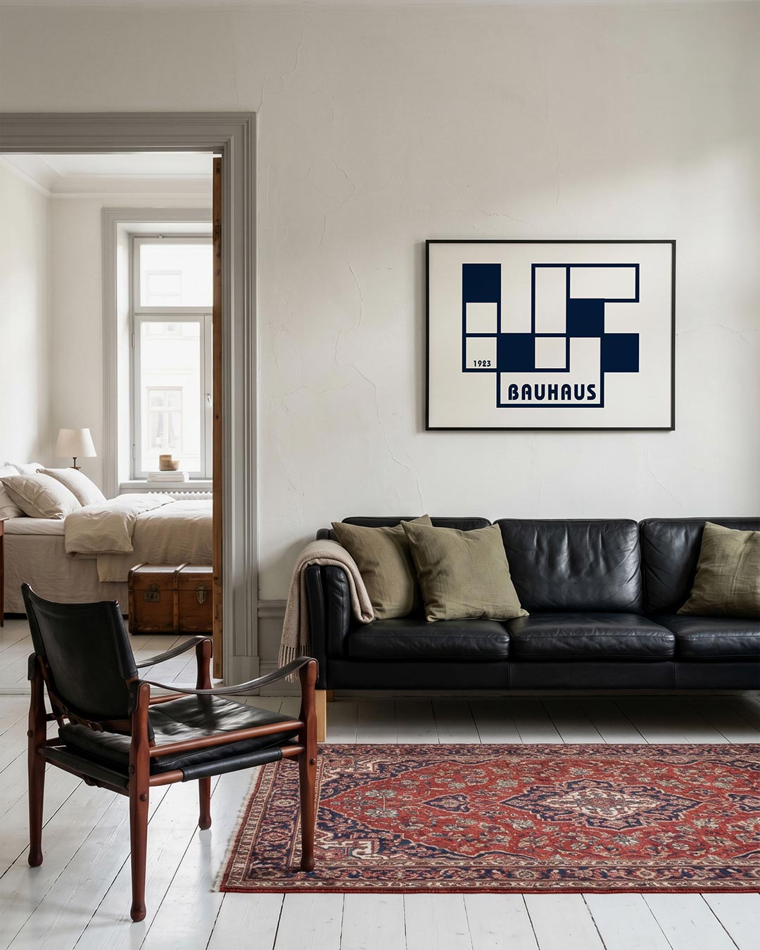 Vlakverdeling en lijnen – geometrische Bauhaus poster in liggend formaat
