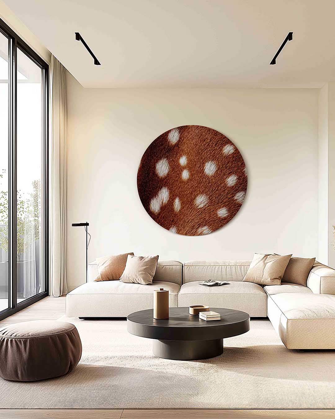 Bruine vacht met witte stippen – safari muurcirkel als ronde wanddecoratie