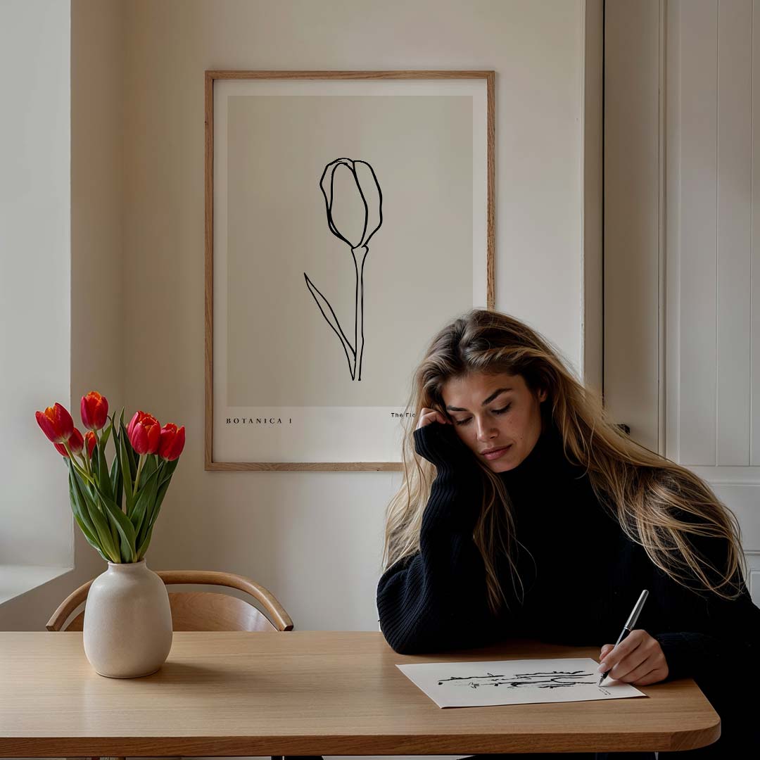 Botanische Lijntekening Tulpen – culinaire wandkunst als portret poster