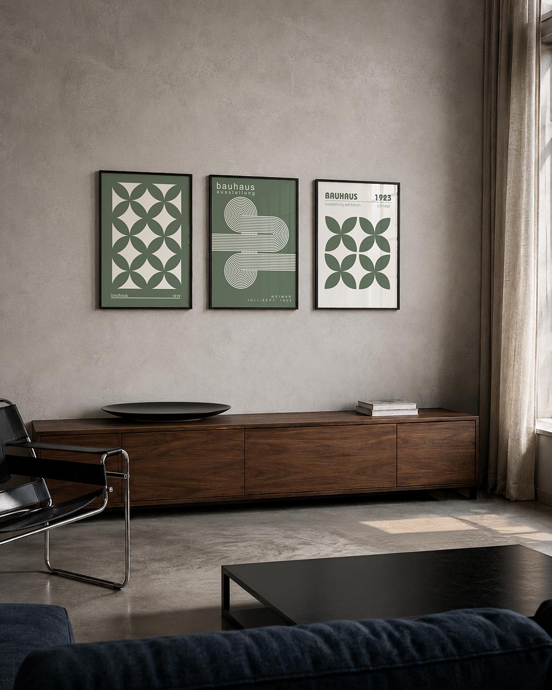 Vormritme en kleur driedelige posterset – deze posterset in drie delen toont een herhalend patroon van overlappende cirkels