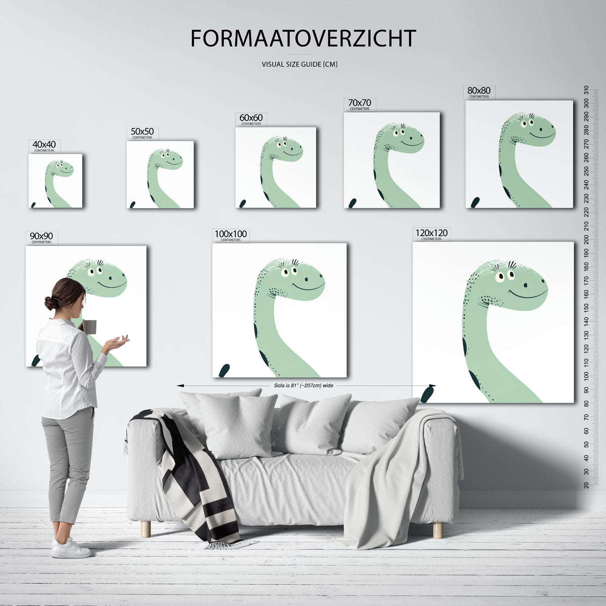 Dinosaurus glimlach – vierkante muurposter voor de kinderkamer