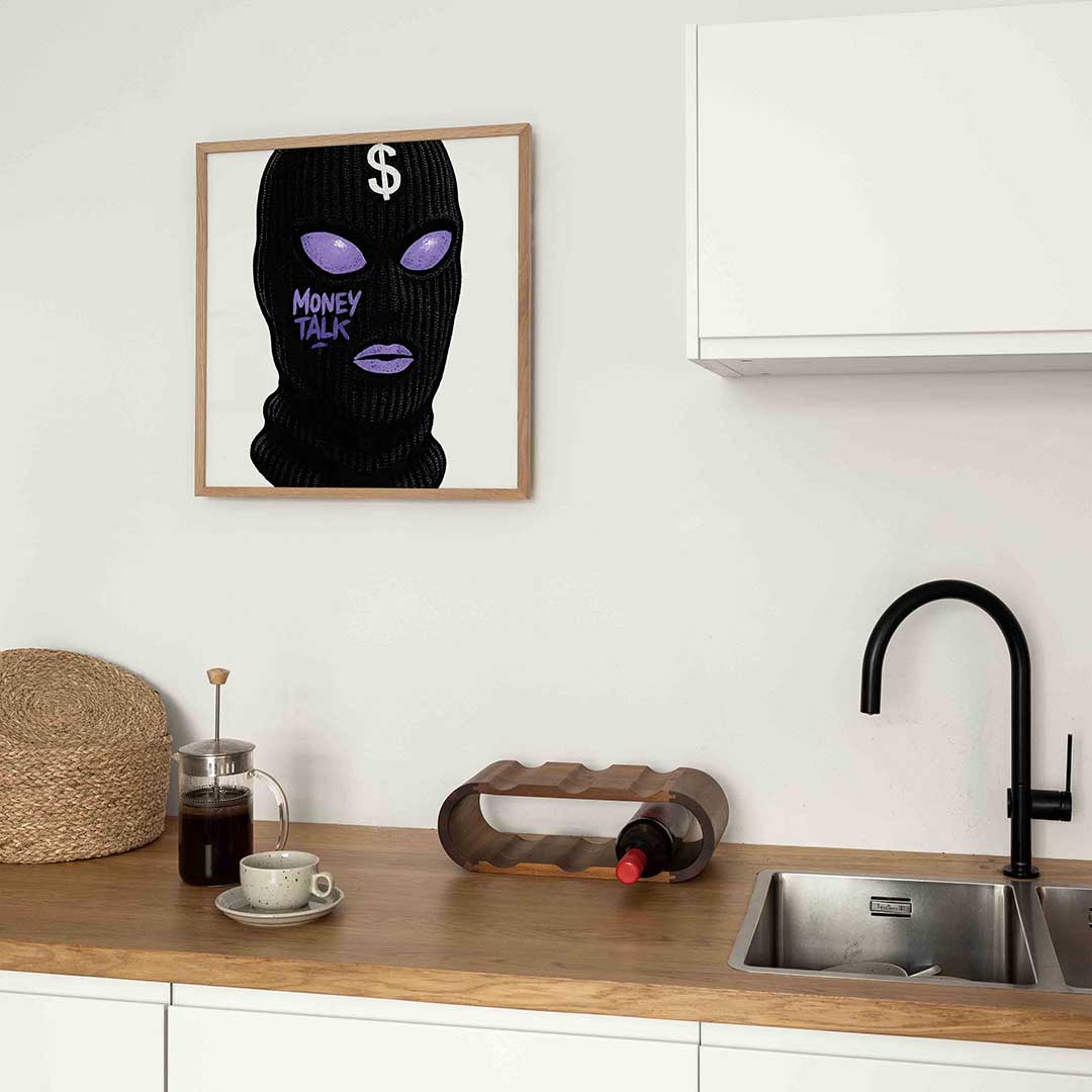 Ski masker met tekst – kleurrijke Pop Art poster in vierkant formaat