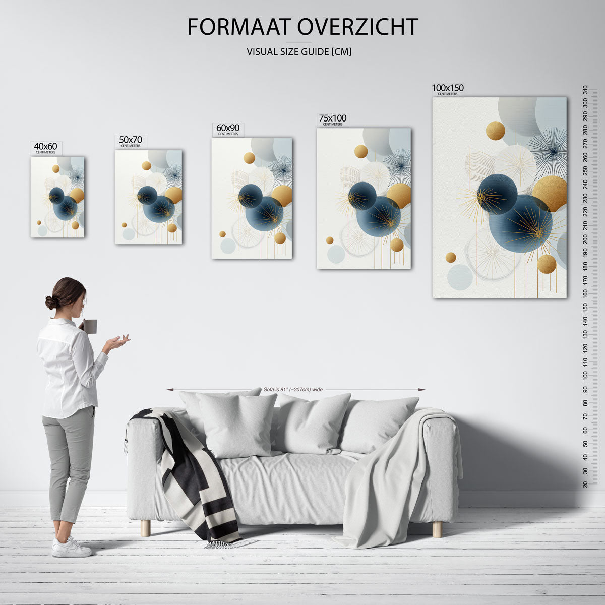 Geometrische cirkelcompositie – staand wanddecoratie kunstwerk