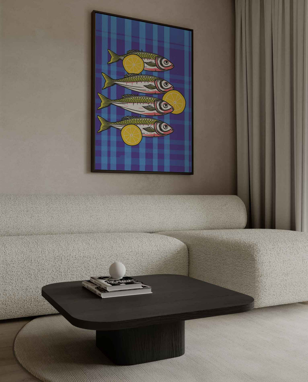 Vrolijke Vissen Met Citroen – canvas wanddecoratie in portret formaat