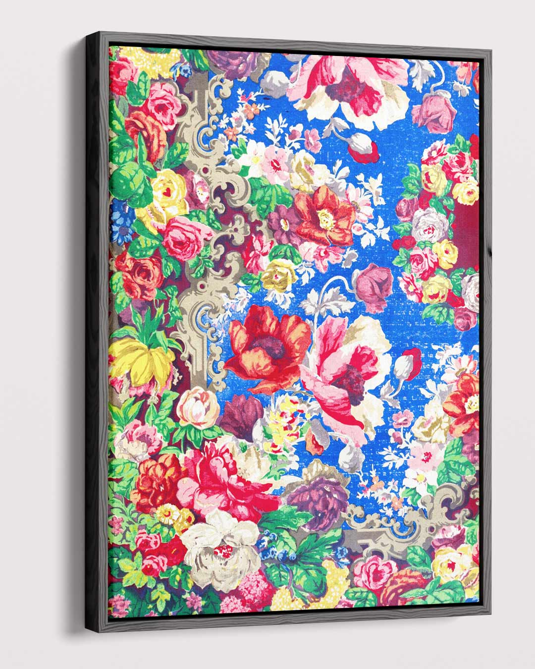Bloemenpracht op Blauw – plexiglas wanddecoratie in portret formaat