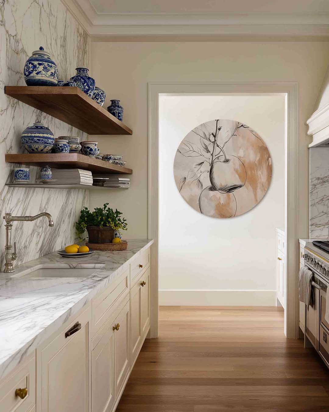 Twee appels aan tak – moderne abstracte muurcirkel voor aan de muur
