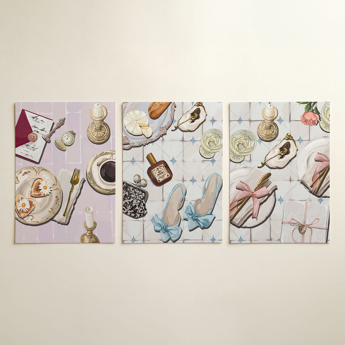 Tafelsfeer driedelige posterset in interieur