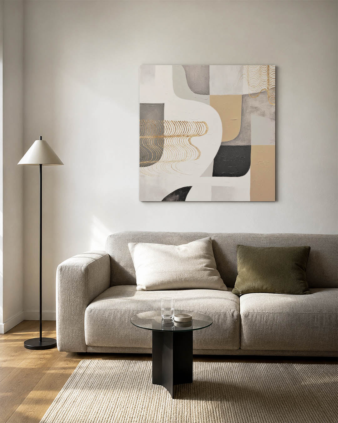 Organische vormen compositie kunstwerk – vierkante wanddecoratie – dit werk toont een dynamische compositie van vloeiende
