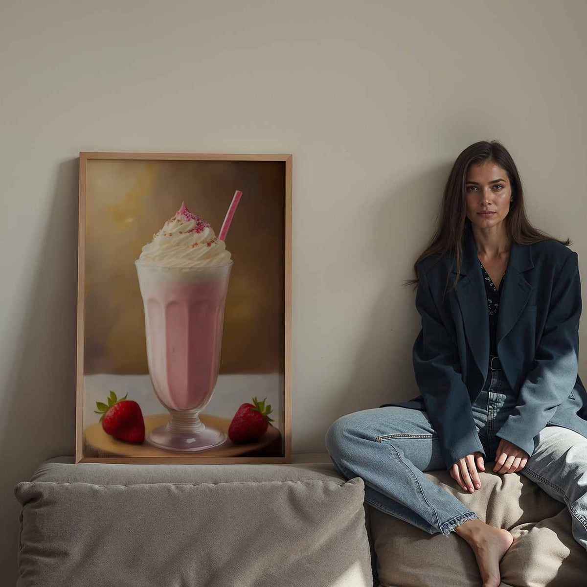Romantische Aardbeienmilkshake – staande keuken wanddecoratie van WallArtistic