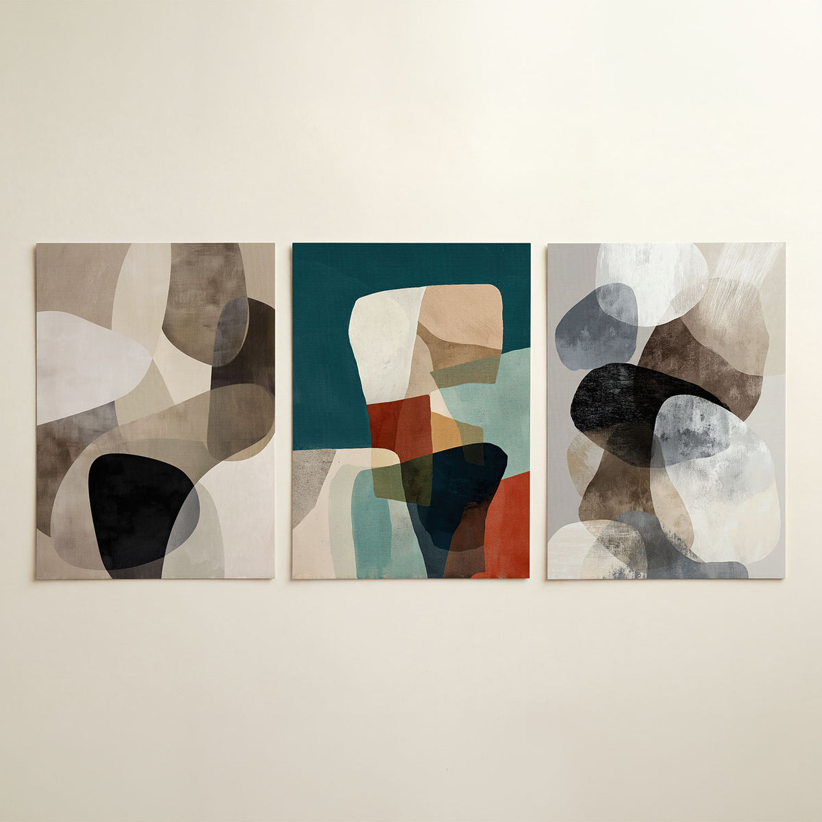 Vloeiende vormen driedelige posterset in tweede interieur
