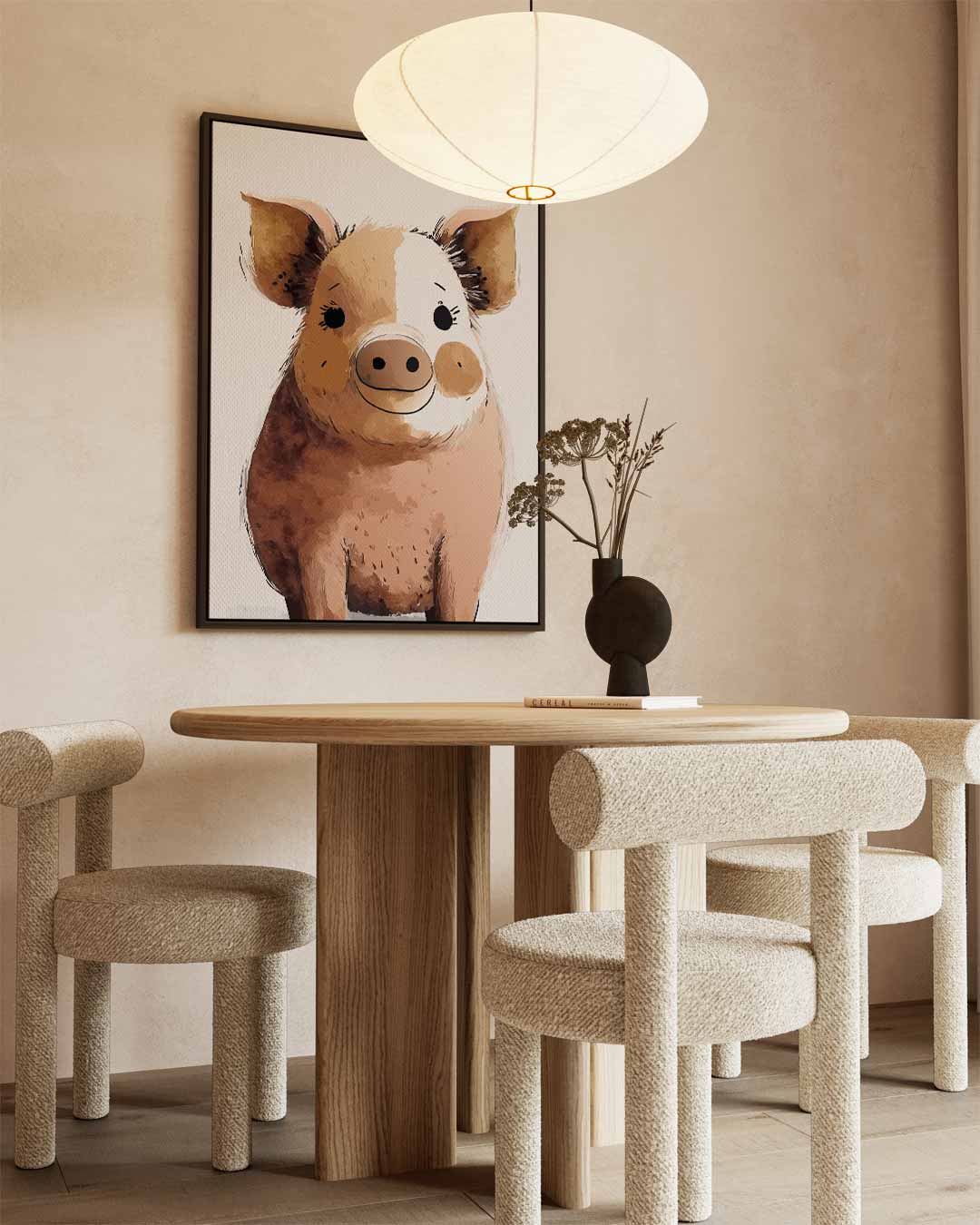 Vrolijk Varkentje Portret – dibond wanddecoratie in staand formaat