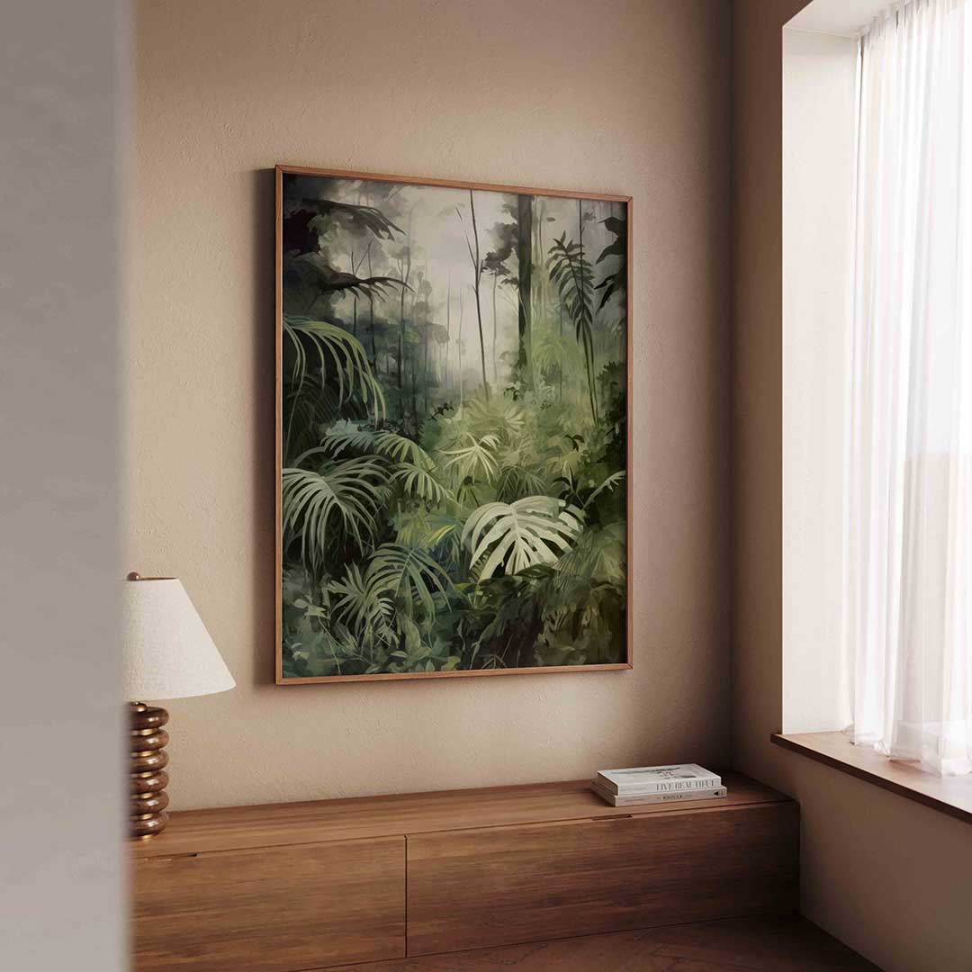 Weelderige jungle – tropische wandkunst als portret poster
