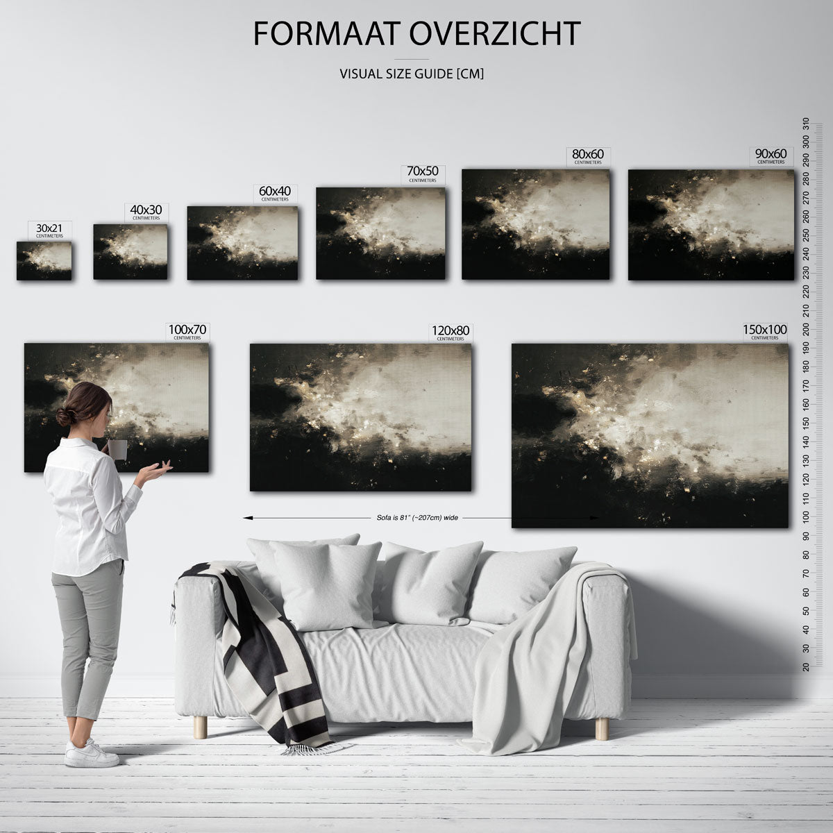 Abstracte zwart wit – liggende muurposter met abstracte vormen