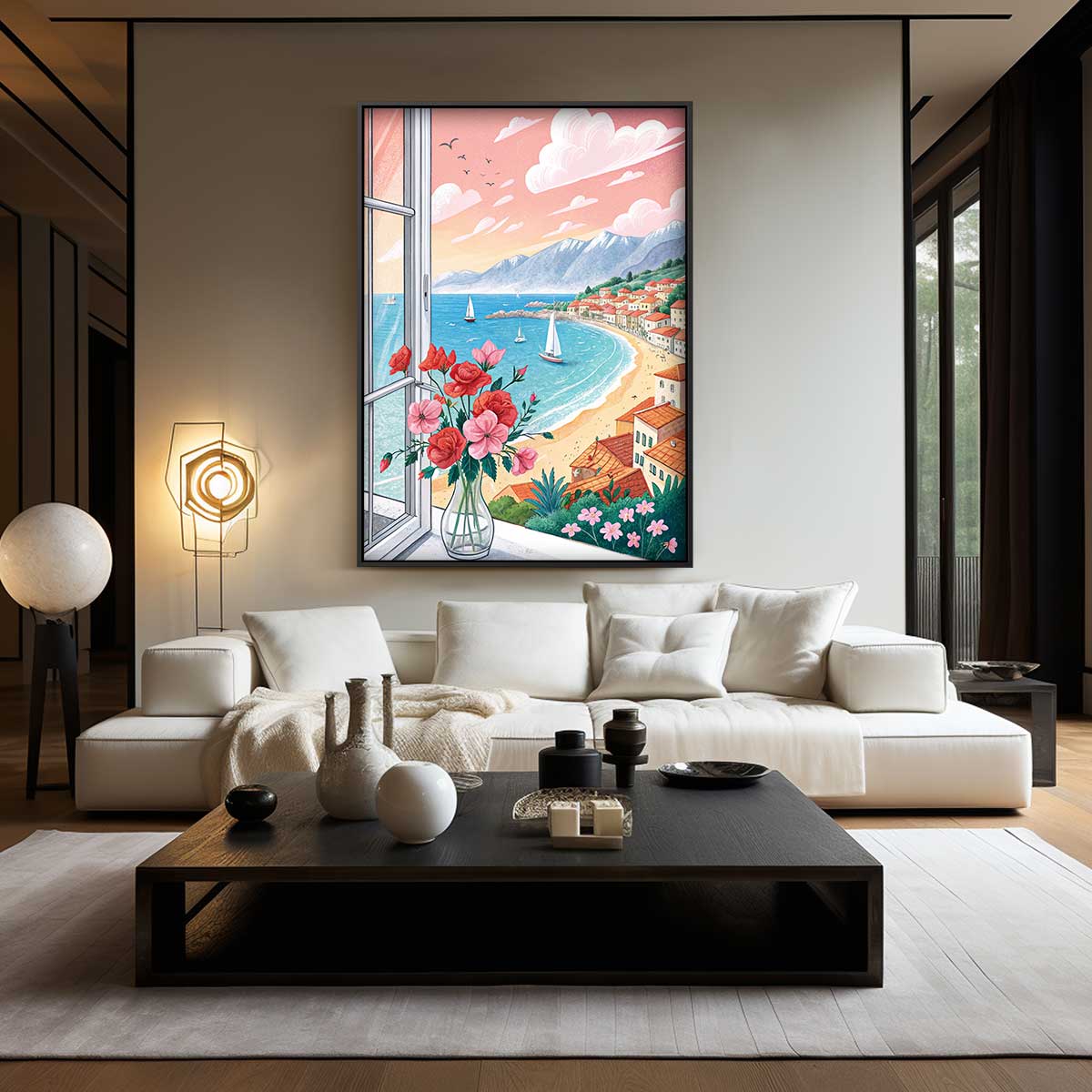 Uitzicht aan de Middellandse Zee – kunstwerk met zwarte baklijst