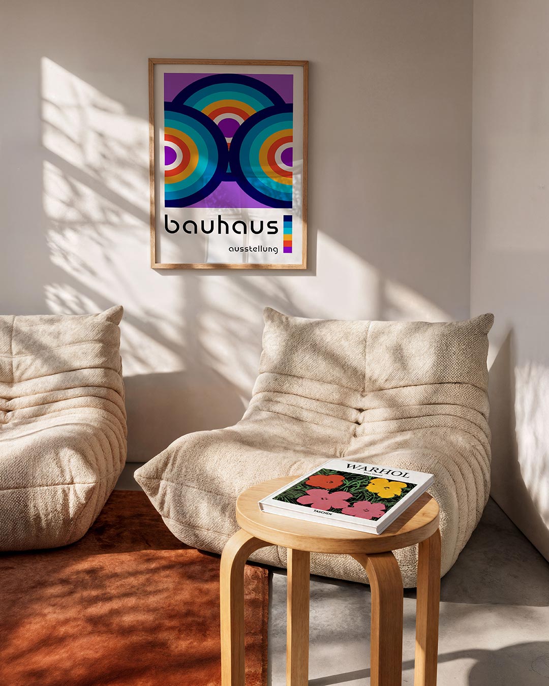 Cirkelritme en kleur – geometrische Bauhaus poster in staand formaat