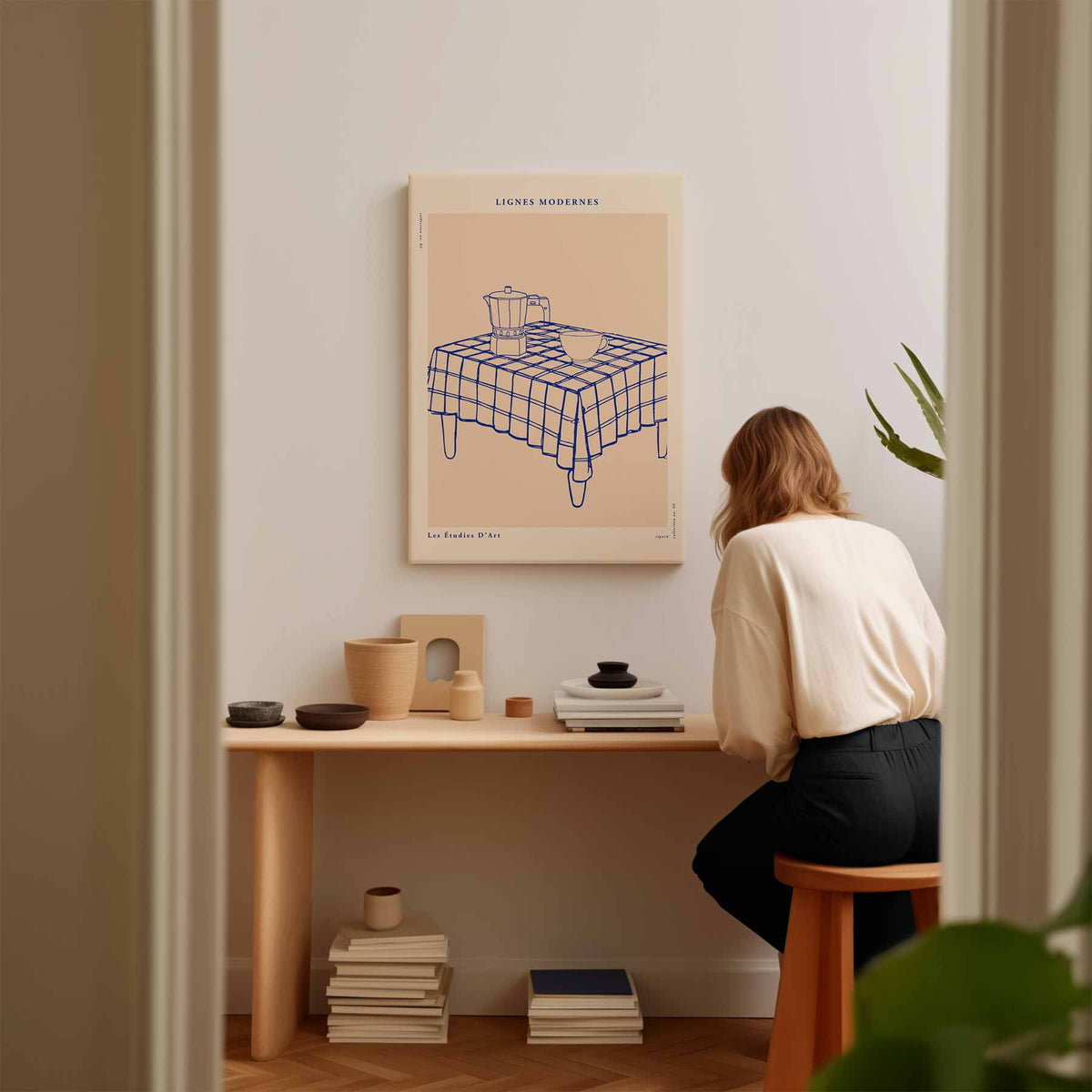 Moderne Lijnen Ontbijt Tafereel – modern portret kunstwerk van WallArtistic