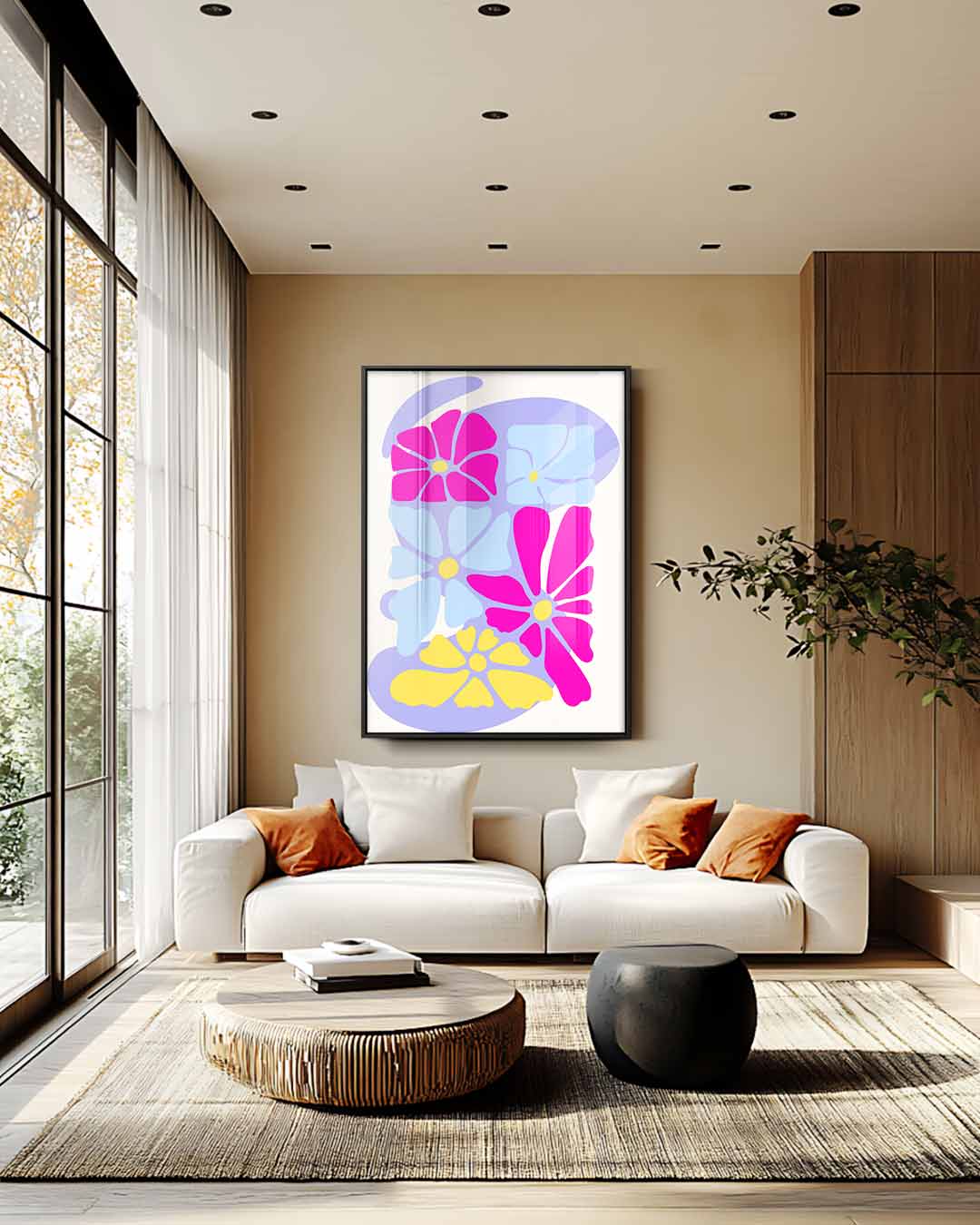 Vrolijke Bloemenpracht – kunstwerk met zwarte baklijst