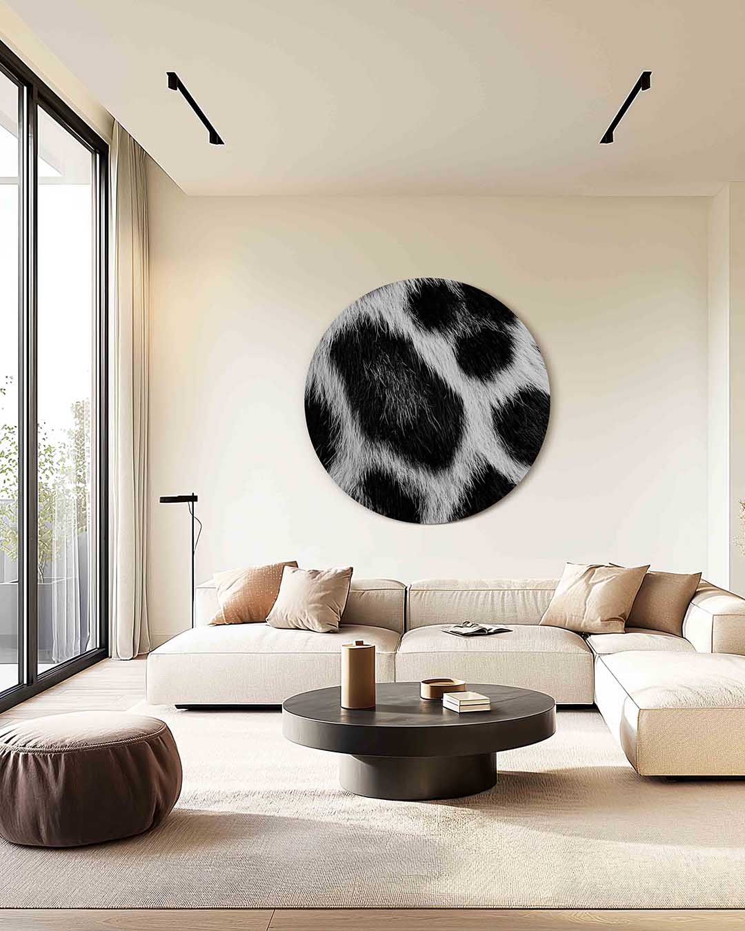 Dierenprint zwart wit – safari muurcirkel als ronde wanddecoratie