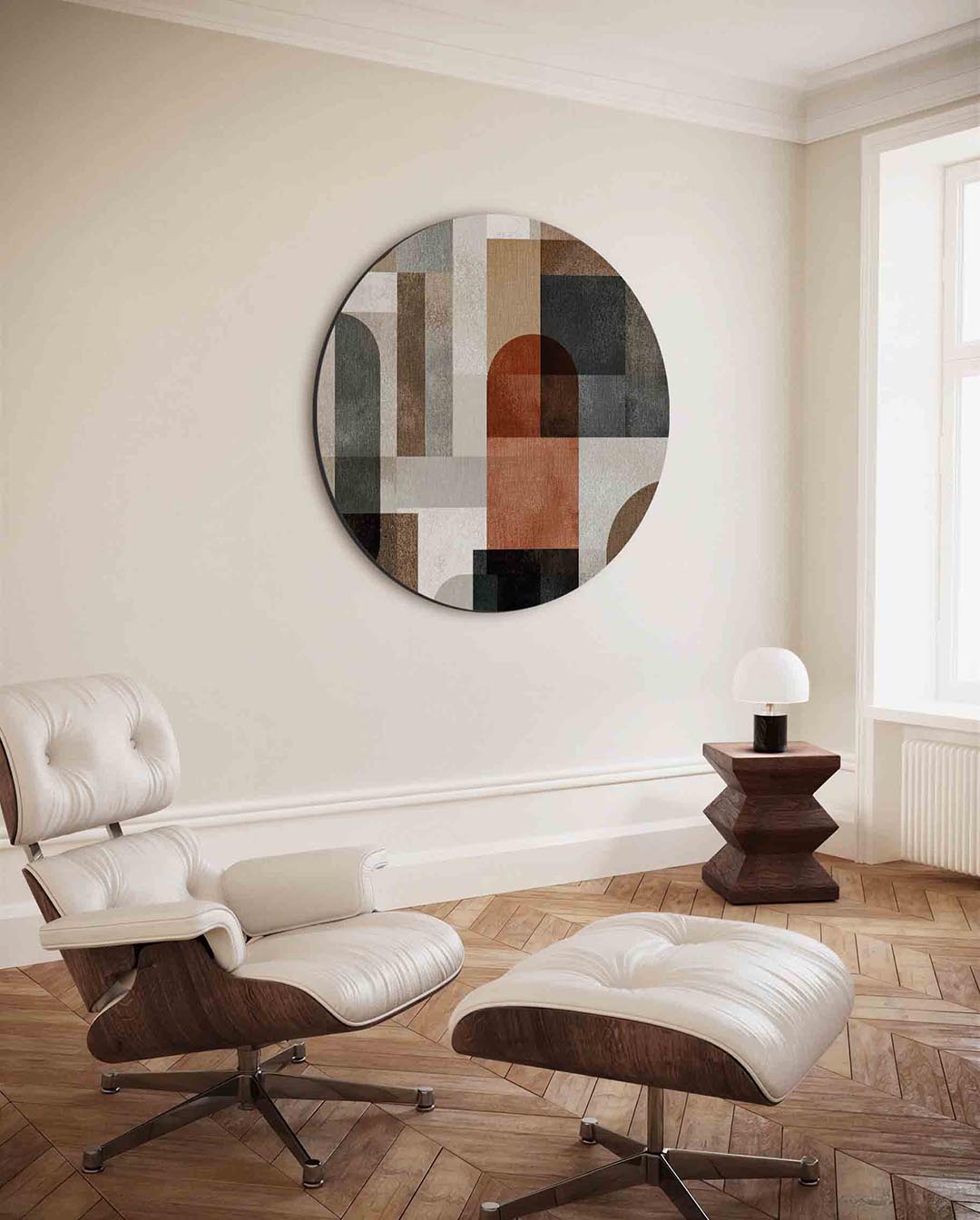 Geometrische vormen – ronde wanddecoratie met abstract ontwerp