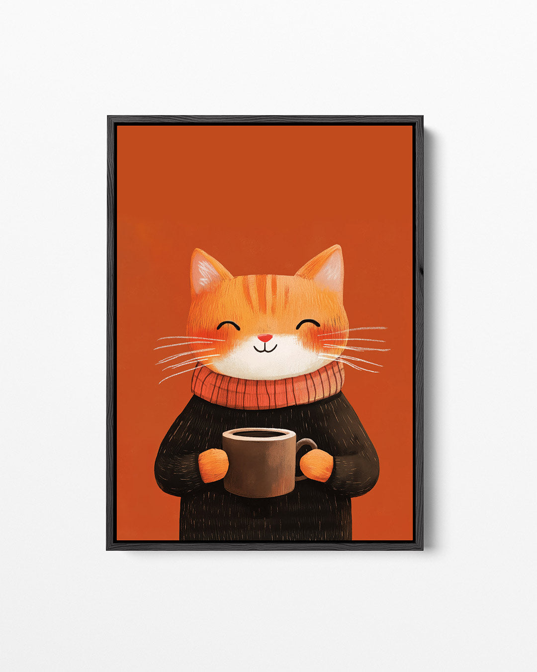 Vrolijke kat met mok – staand wanddecoratie kunstwerk